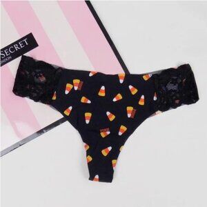 new! victoria's secret VS PINKno show seamless thong cheeky candy Halloween lace